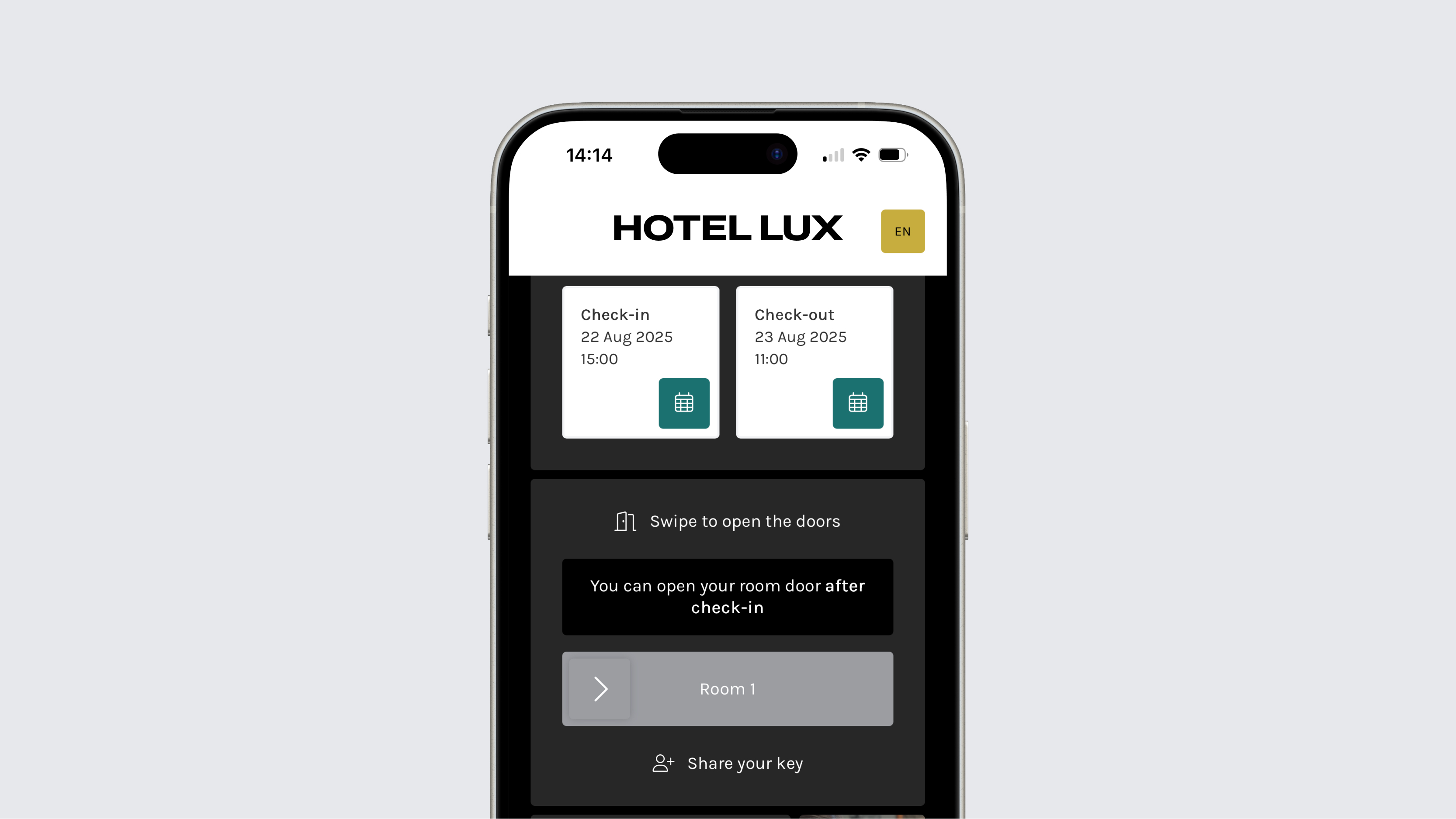 Afbeelding 5 - De sleutel is actief na check-in