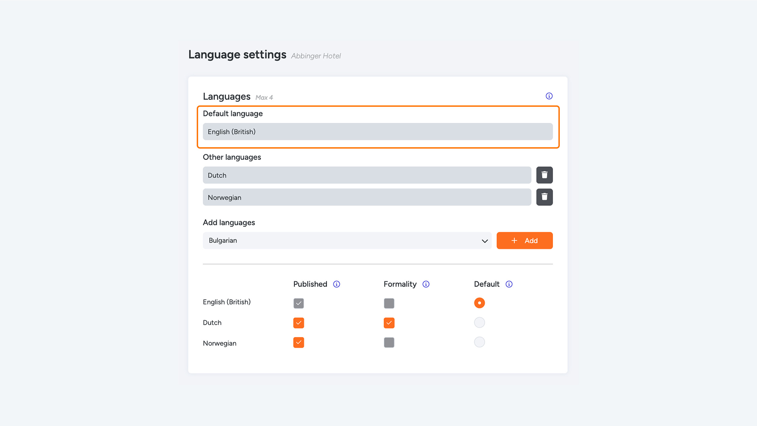 Languages Default Standard