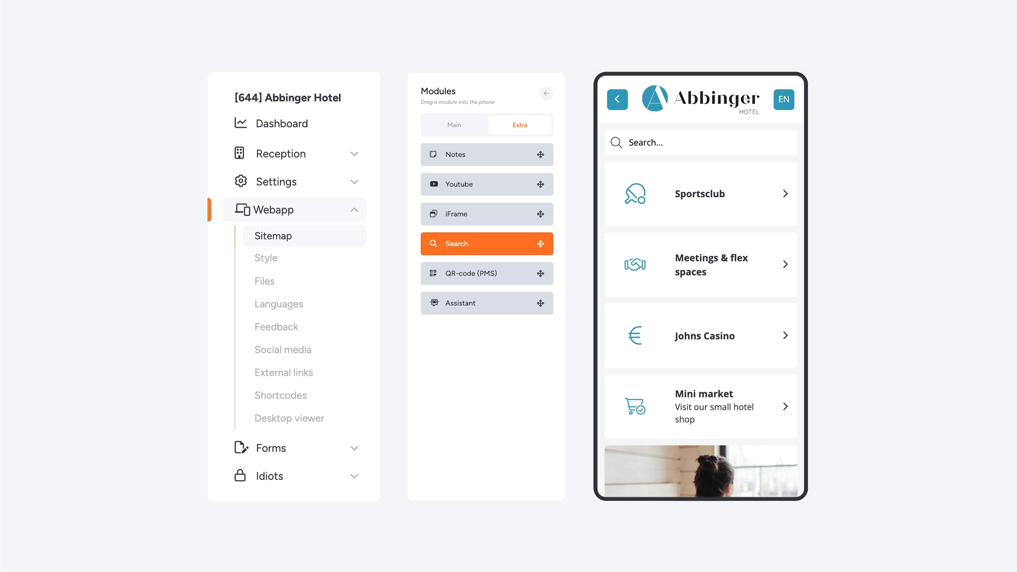 Image 1 - Searchbar in the menu and (Web)App
